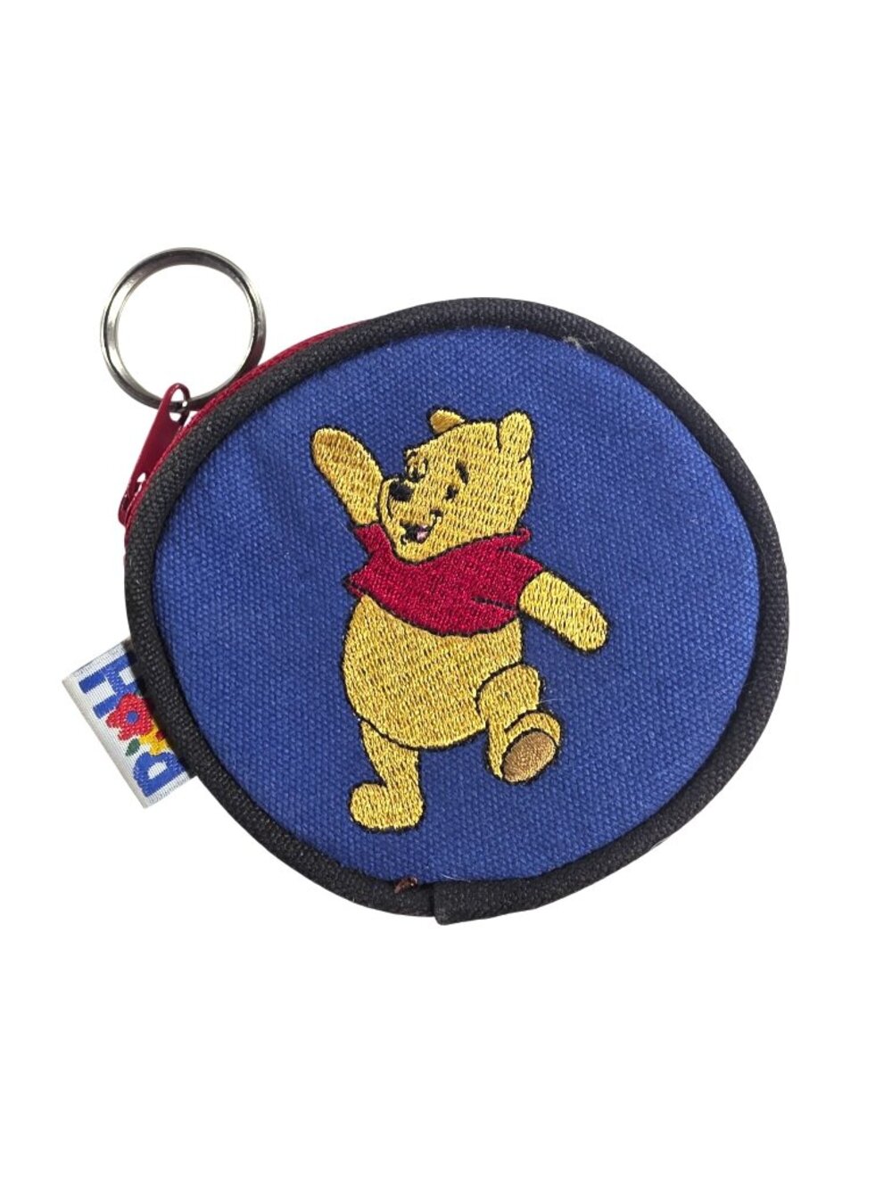 Disney Winnie The Pooh Blue Canvas Coin Pouch With Keyring And Red Zipper